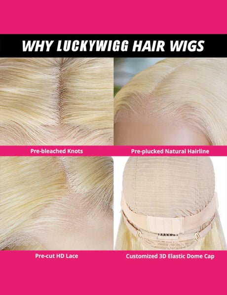 Invisible Knots 613 Honey Blonde Straight Short Bob Wig Glueless 13x4 Lace Frontal Wig Pre Cut Wigs-5