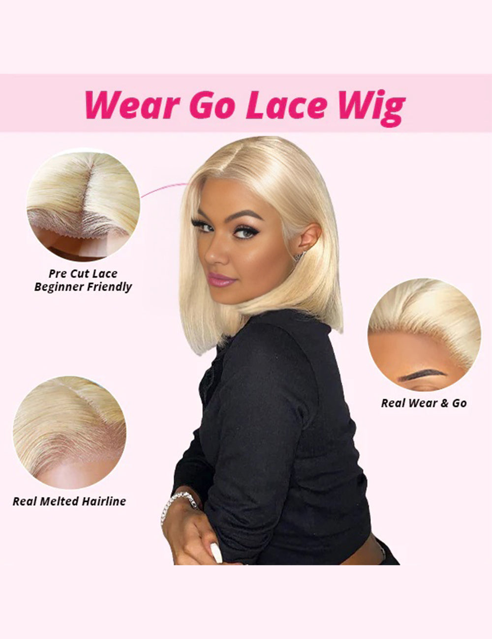 Invisible Knots 613 Honey Blonde Straight Short Bob Wig Glueless 13x4 Lace Frontal Wig Pre Cut Wigs-6