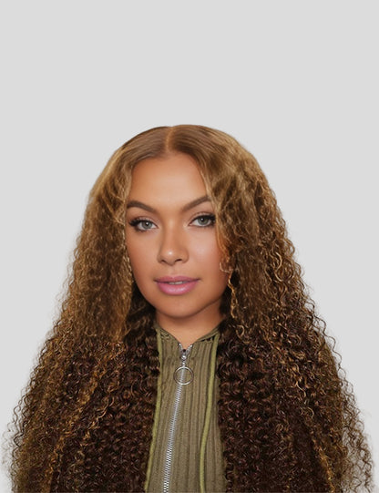 Invisible Knots Balayage Highlight Wigs Kinky Curly 13x6 Glueless Lace Front Wigs Pre Plucked Pre Cut Wigs-2