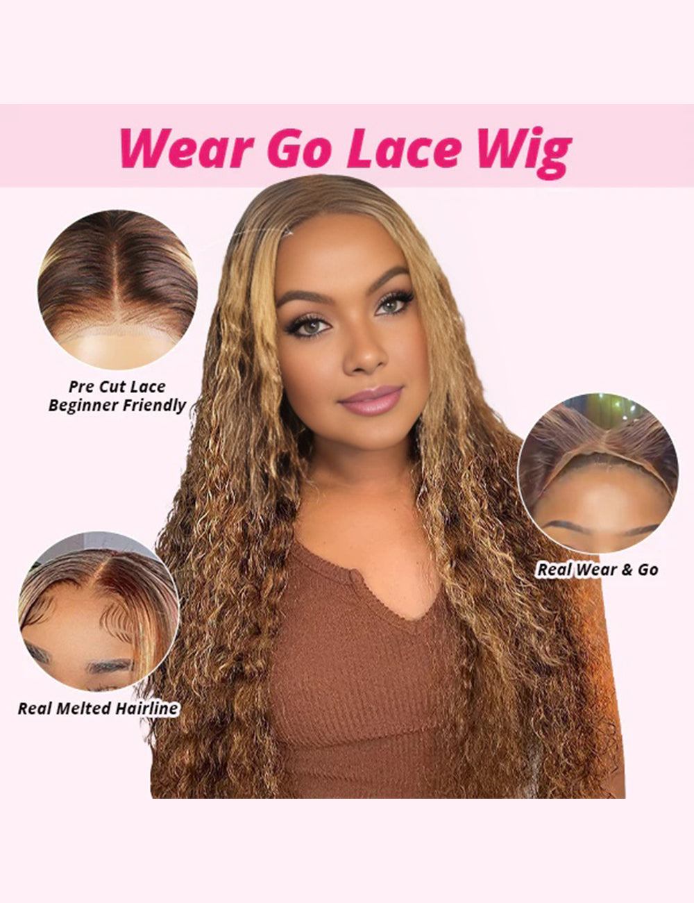 Invisible Knots Balayage Highlight Wigs Kinky Curly 13x6 Glueless Lace Front Wigs Pre Plucked Pre Cut Wigs-3