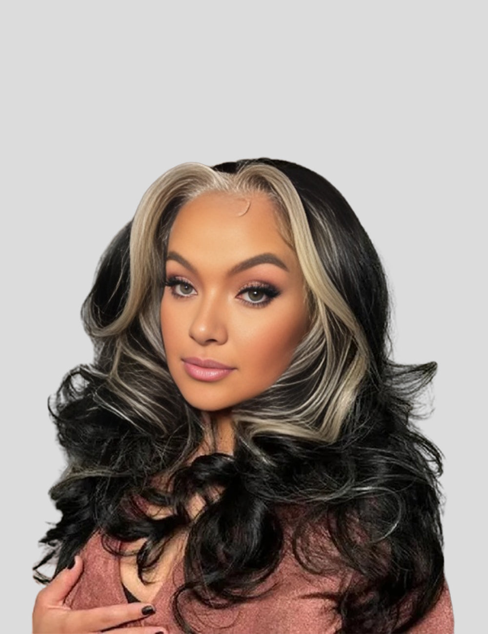 Invisible Knots Blonde Skunk Stripe Body Wave Glueless Lace Frontal Wig Wear And Go Wigs-1