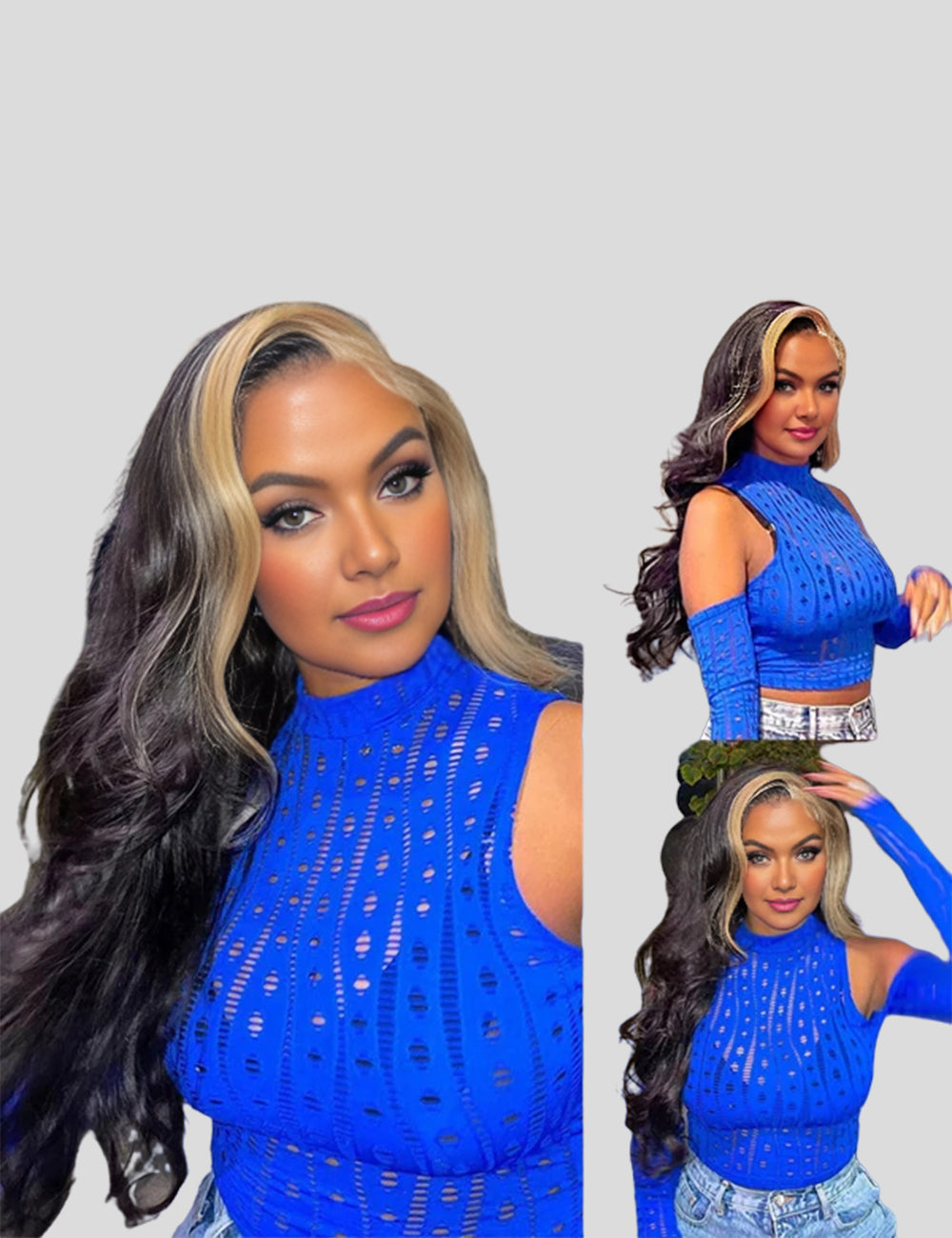 Invisible Knots Blonde Skunk Stripe Body Wave Glueless Lace Frontal Wig Wear And Go Wigs-2