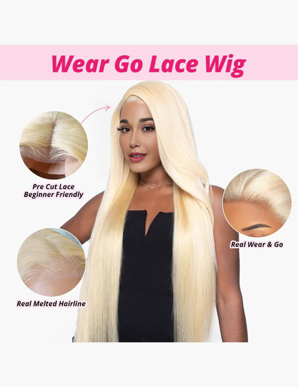 Invisible Knots Blonde Wig Straight HD Lace Frontal Wig Wear And Go Wig Pre Cut Wigs-2