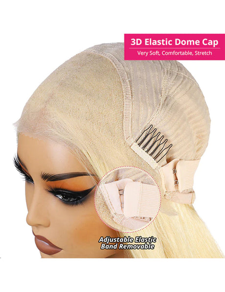 Invisible Knots Blonde Wig Straight HD Lace Frontal Wig Wear And Go Wig Pre Cut Wigs-3