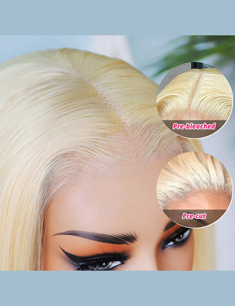 Invisible Knots Blonde Wig Straight HD Lace Frontal Wig Wear And Go Wig Pre Cut Wigs-4