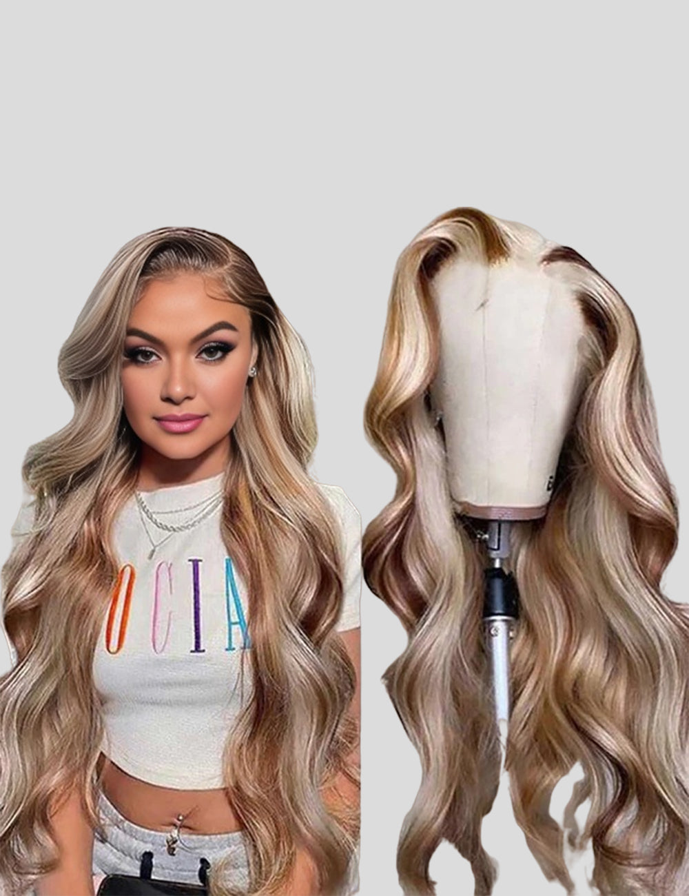 Invisible Knots Brown With Blonde Highlights P4/613 Colored Wigs Body Wave Glueless Pre Cut Wigs-1