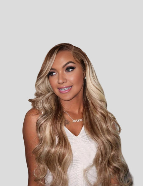 Invisible Knots Brown With Blonde Highlights P4/613 Colored Wigs Body Wave Glueless Pre Cut Wigs-3