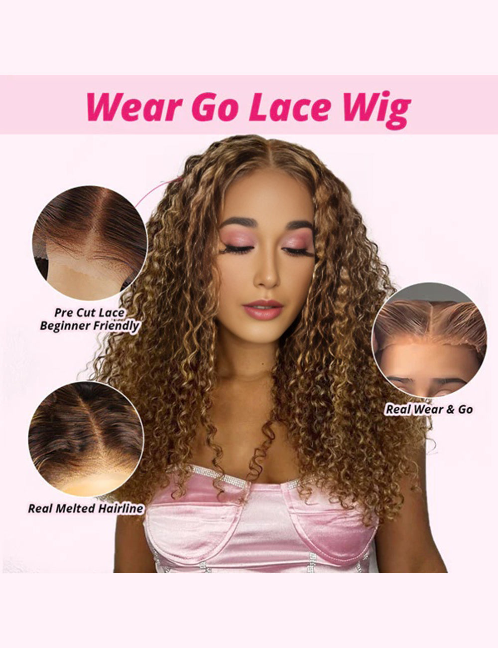 Invisible Knots Deep Wave Wig P4/27 Highlights Wigs Lace Closure Wigs Human Hair Pre Cut Wigs-3