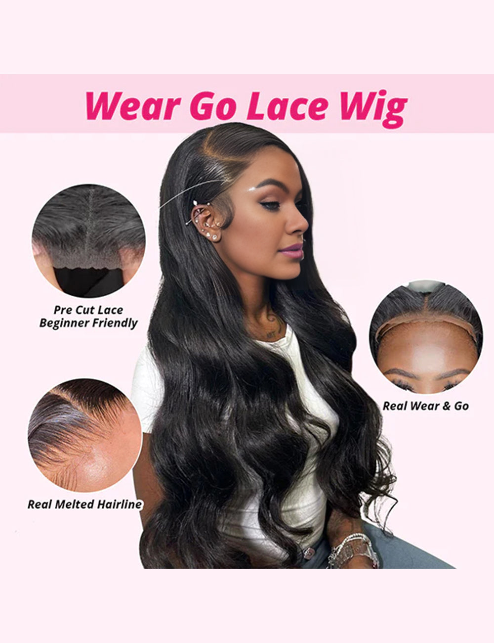 Invisible Knots Glueless Body Wave Wigs 13x6 HD Lace Frontal Wig Pre Cut Wigs-3