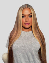 Invisible Knots HD Lace Balayage Straight Human Hair Wigs Wear Go Highlighted Honey Blonde P4/27 Pre Cut Wigs-1