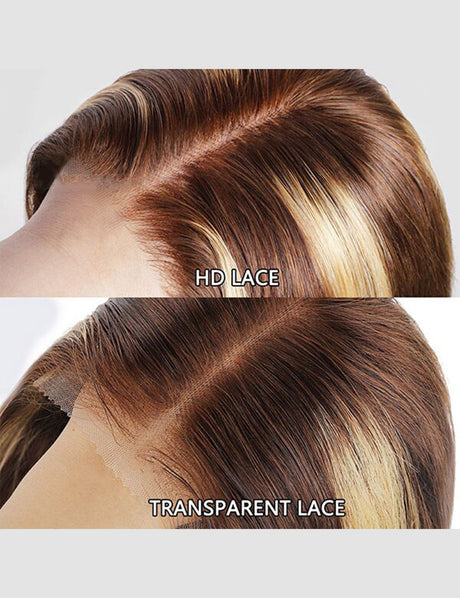 Invisible Knots HD Lace Balayage Straight Human Hair Wigs Wear Go Highlighted Honey Blonde P4/27 Pre Cut Wigs-10