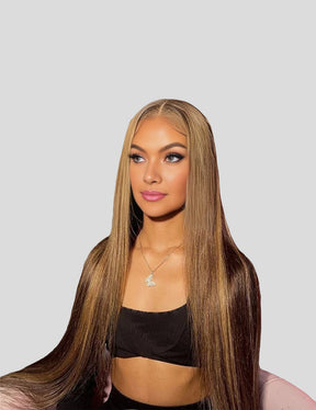 Invisible Knots HD Lace Balayage Straight Human Hair Wigs Wear Go Highlighted Honey Blonde P4/27 Pre Cut Wigs