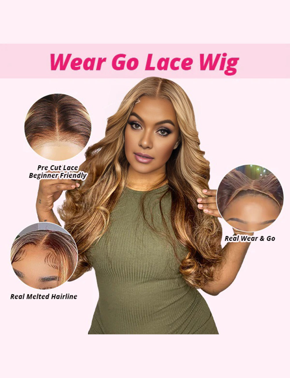 Invisible Knots HD Lace Body Wave Highlighted Wigs P4/27 Color Wear Go Pre Cut Wigs-3