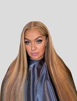 Invisible Knots Highlight Brown Straight Hair Wig Pre Cut Wigs 13x6 Glueless Lace Frontal Wig-1