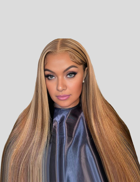Invisible Knots Highlight Brown Straight Hair Wig Pre Cut Wigs 13x6 Glueless Lace Frontal Wig-1