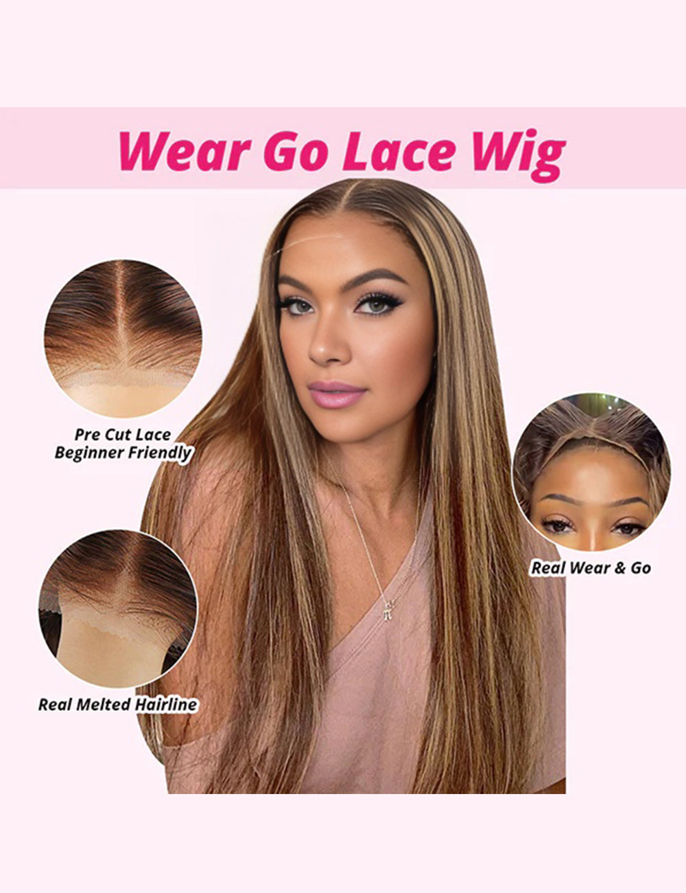 Invisible Knots Highlight Brown Straight Hair Wig Pre Cut Wigs 13x6 Glueless Lace Frontal Wig-2