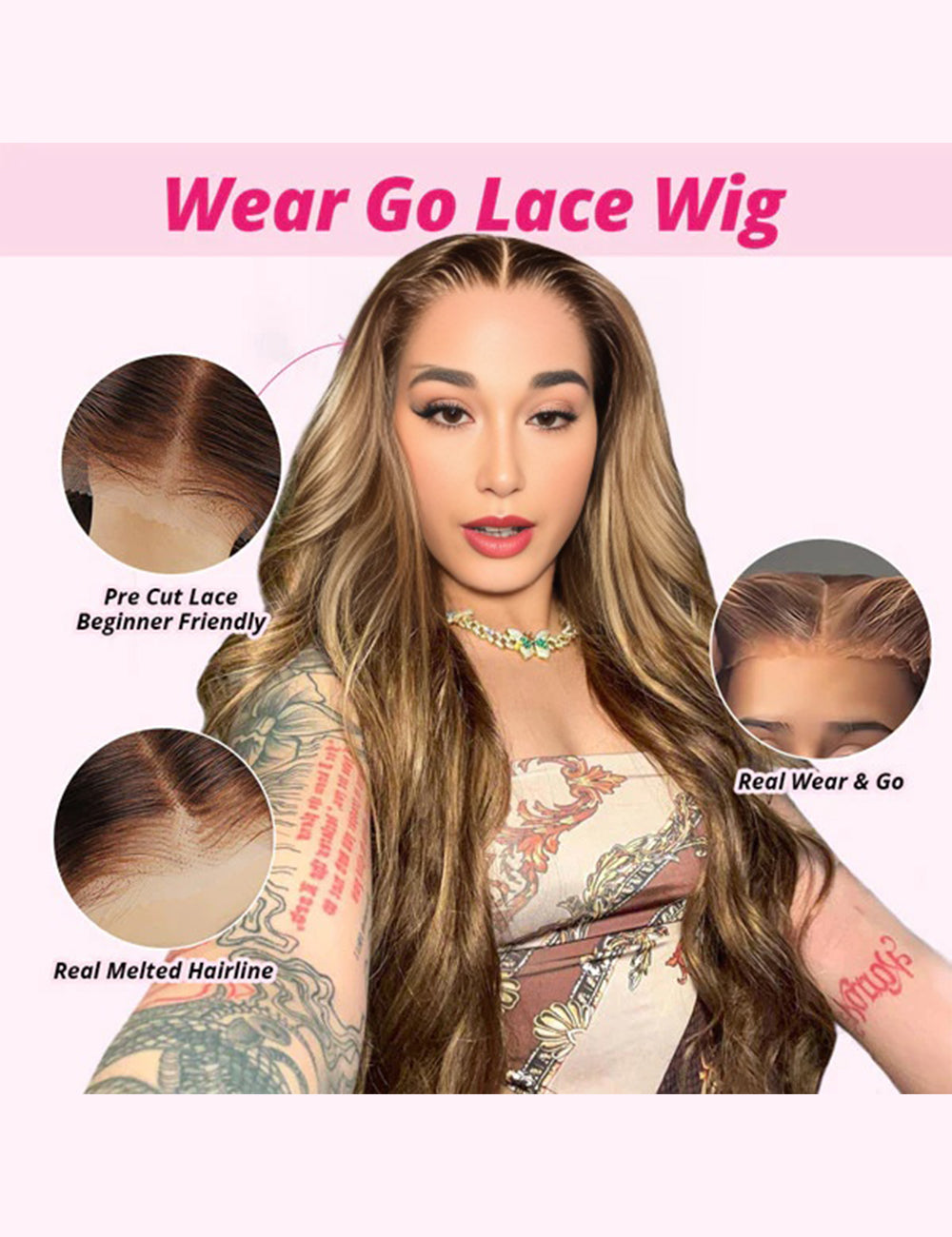 Invisible Knots Highlighted Honey Blonde Body Wave Wigs Wear Go Pre Cut Wigs 13x4 HD Lace Frontal Wig-3