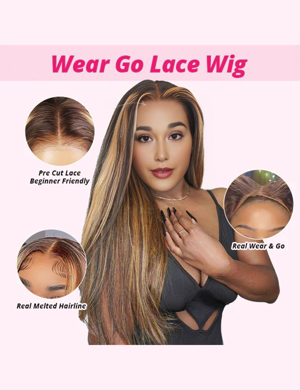 Invisible Knots Highlighted Honey Blonde Wigs Glueless Kinky Straight 5x5 Lace Closure Wig Pre Cut Wigs-3
