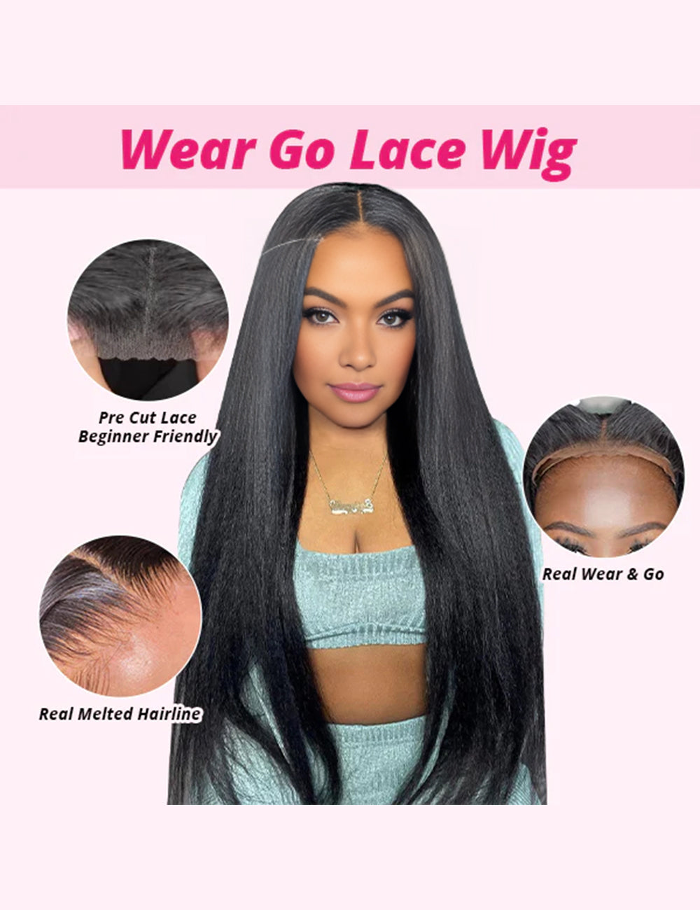 Invisible Knots Kinky Straight Glueless Wig 13x4 HD Lace Frontal Wigs Beginner Friendly Pre Cut Wigs-3