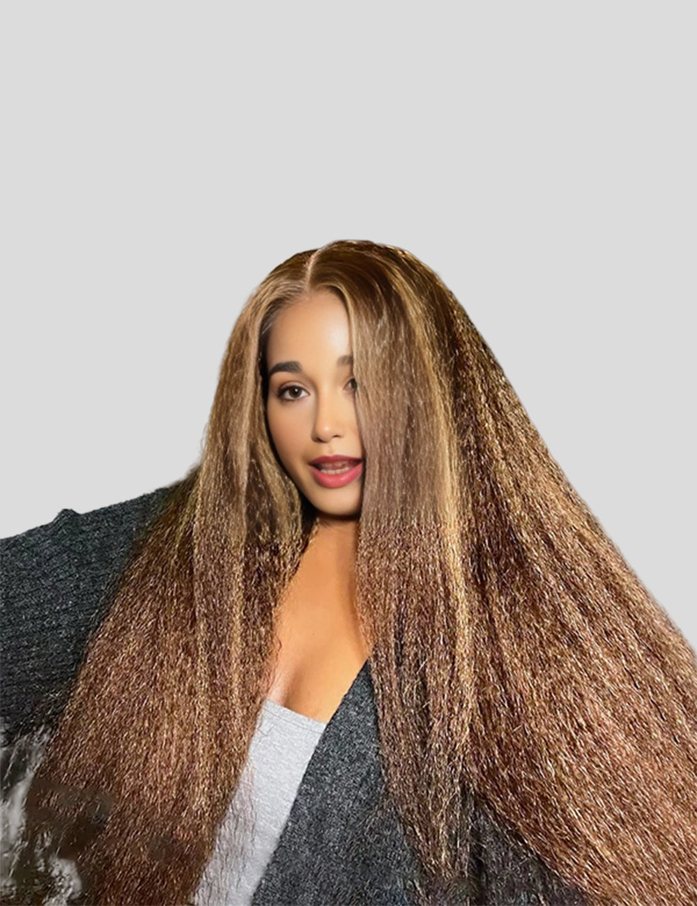 Invisible Knots Kinky Straight Wear Go Glueless Wigs Pre Plucked P4/27 Highlighted Lace Frontal Wig Pre Cut Wigs-2