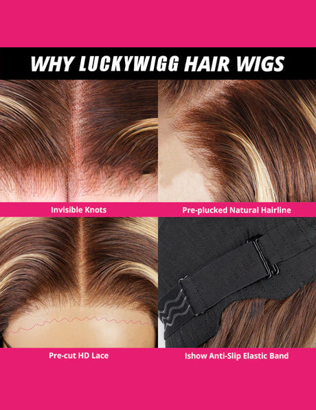 Invisible Knots Kinky Straight Wear Go Glueless Wigs Pre Plucked P4/27 Highlighted Lace Frontal Wig Pre Cut Wigs-8