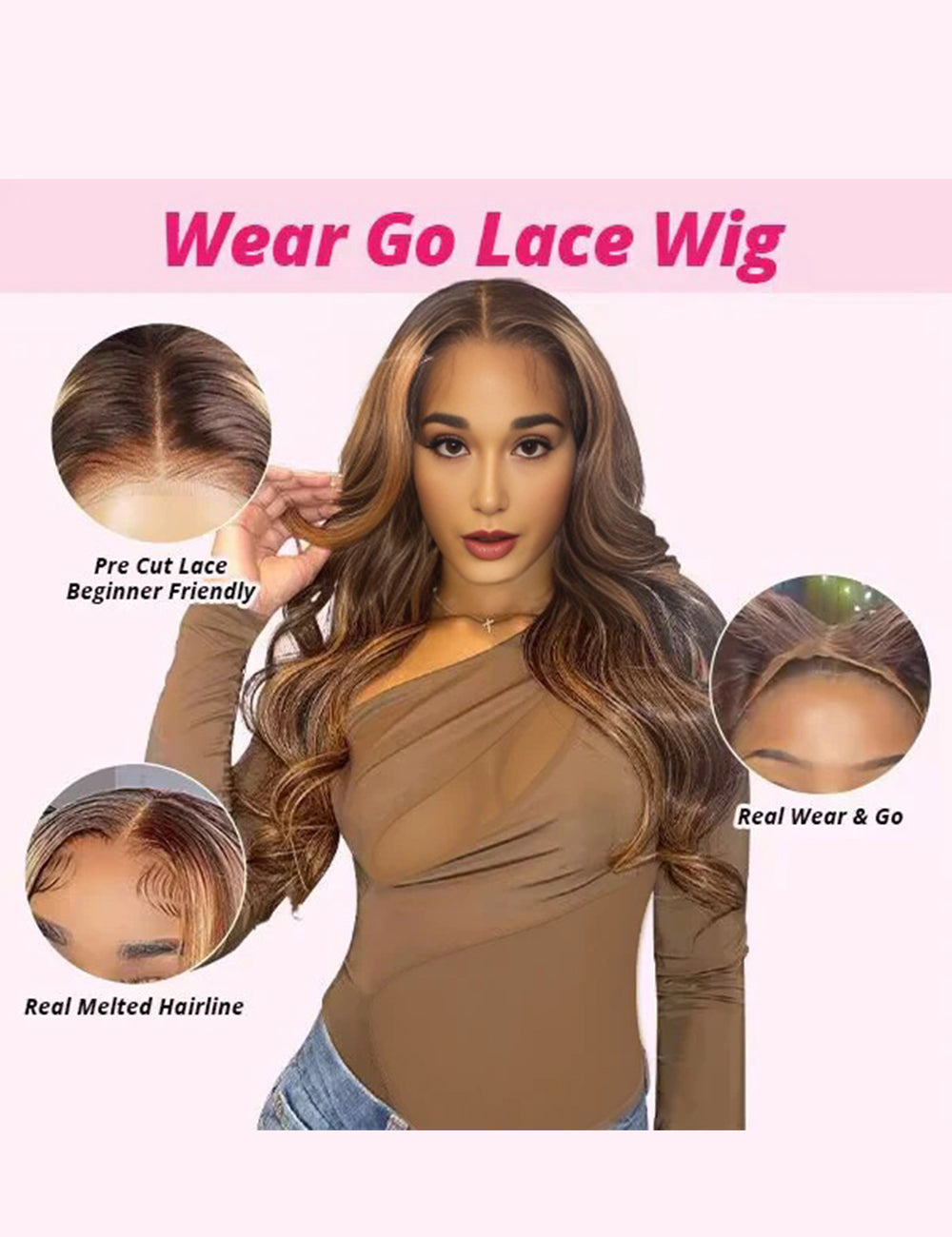 Invisible Knots P4/27 Highlight Body Wave Wear Go Wig 13x6 Lace Frontal Wig Pre Cut Wigs-3