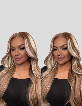 Invisible Knots P4/613 Brown With Blonde Highlighted Glueless Human Hair Wig Straight Hair Wigs