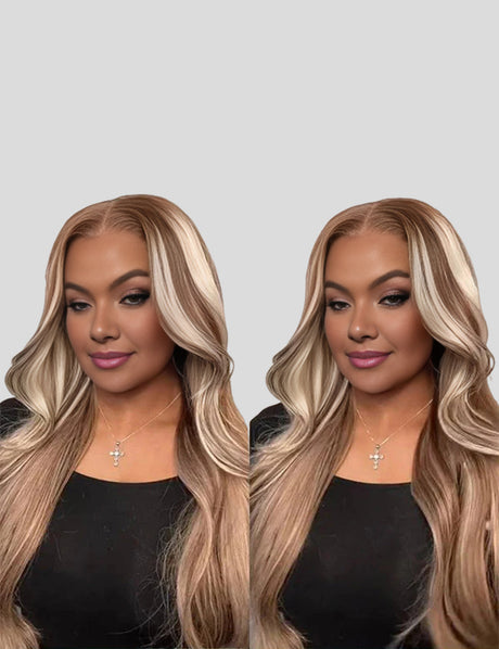 Invisible Knots P4/613 Brown With Blonde Highlighted Glueless Human Hair Wig Straight Hair Wigs