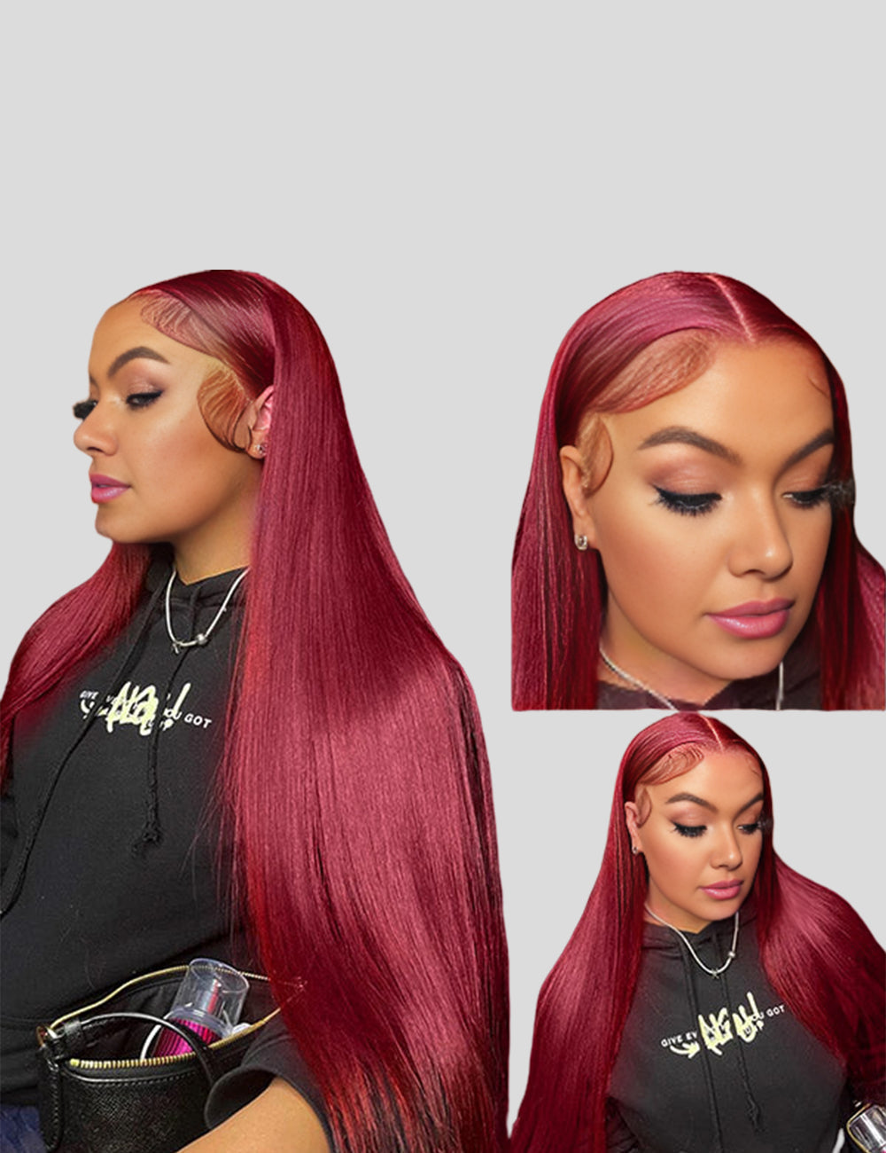 Invisible Knots Pre Cut Wear Go Glueless 99J Straight Wig HD Lace Human Hair Wigs-2