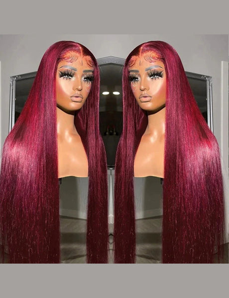 Invisible Knots Pre Cut Wear Go Glueless 99J Straight Wig HD Lace Human Hair Wigs-4