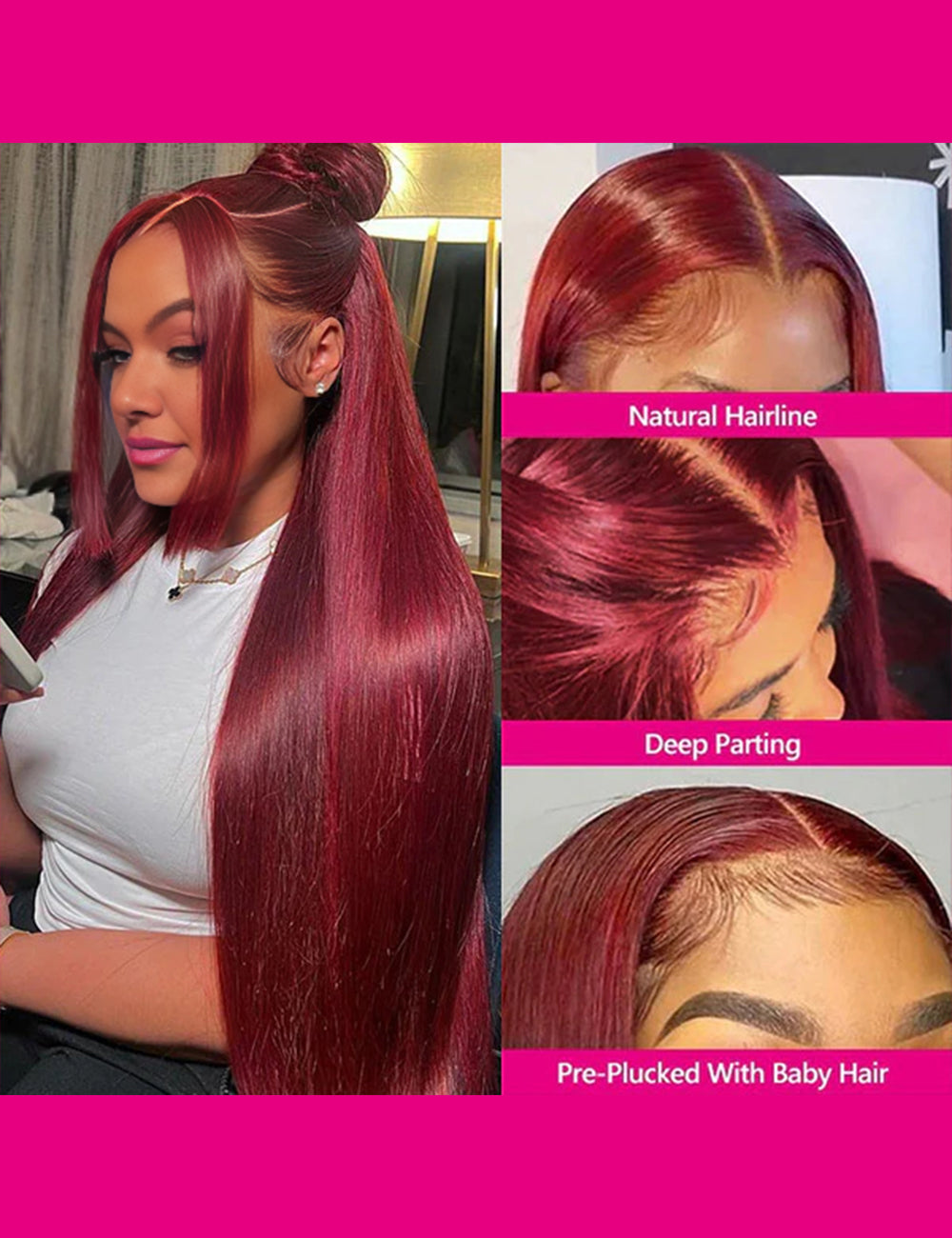 Invisible Knots Pre Cut Wear Go Glueless 99J Straight Wig HD Lace Human Hair Wigs-5