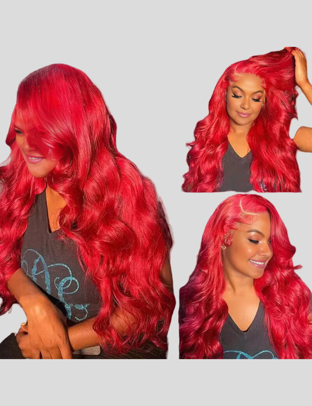 Invisible Knots Red Color Glueless Wigs Body Wave Wear Go Lace Frontal Wigs Pre Cut Lace-5