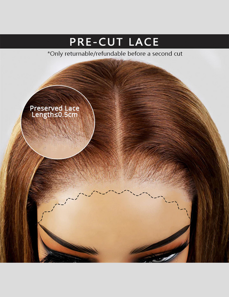 Invisible Knots Wear Go Straight Short Bob Wig Balayage P4/27 Highlighted 5x5 Lace Closure Wigs Pre Cut Wigs-7