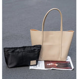 Khaki Leather Large Tote Bag With Inner Pouch Handbags For Work | PRUSES-25