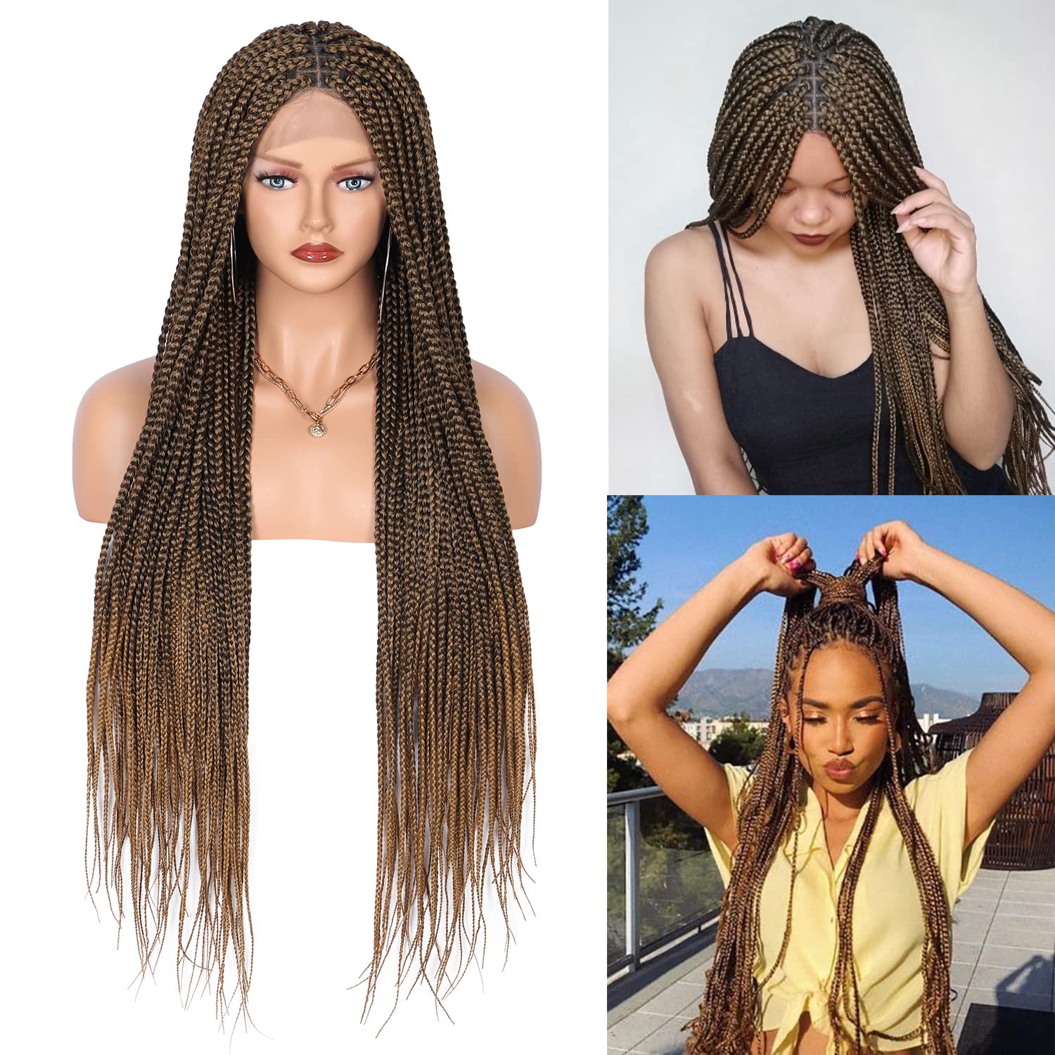 Knotless Cornrow Braids Lace Frontal Box Braided Wigs-1