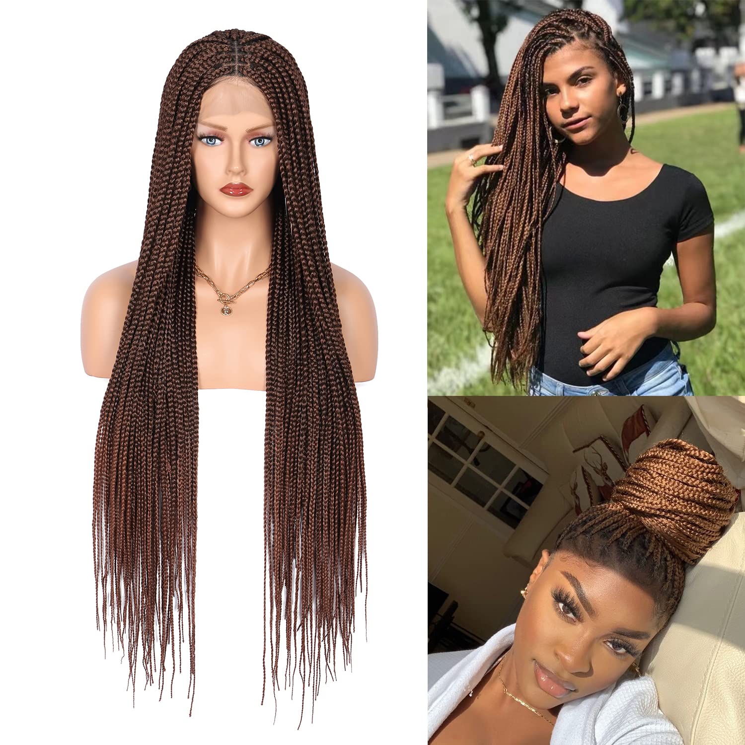Knotless Cornrow Braids Lace Frontal Box Braided Wigs-2
