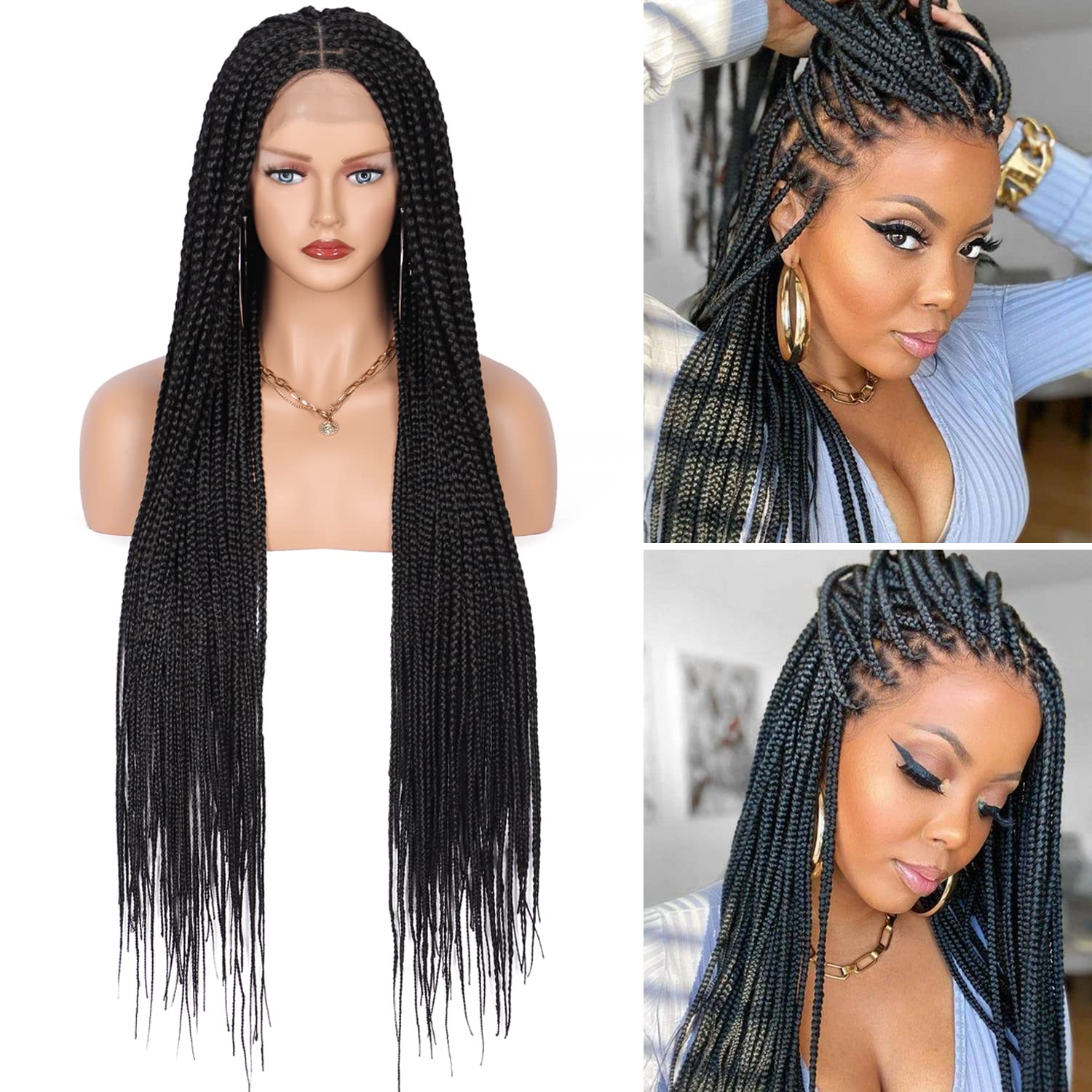 Knotless Cornrow Braids Lace Frontal Box Braided Wigs