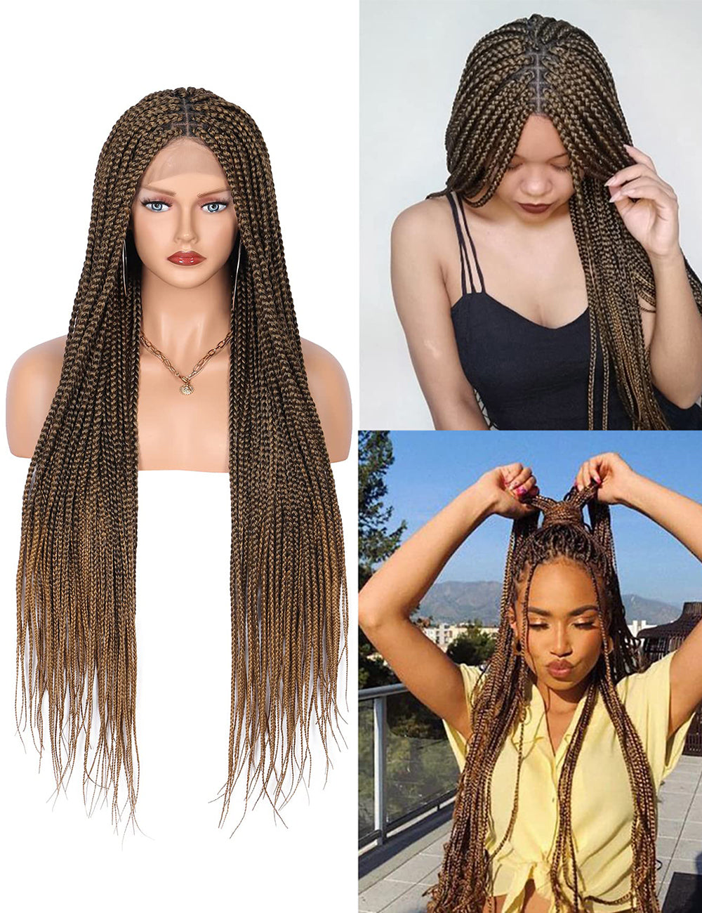 Knotless Cornrow Lace Front Box Braided Wigs-1