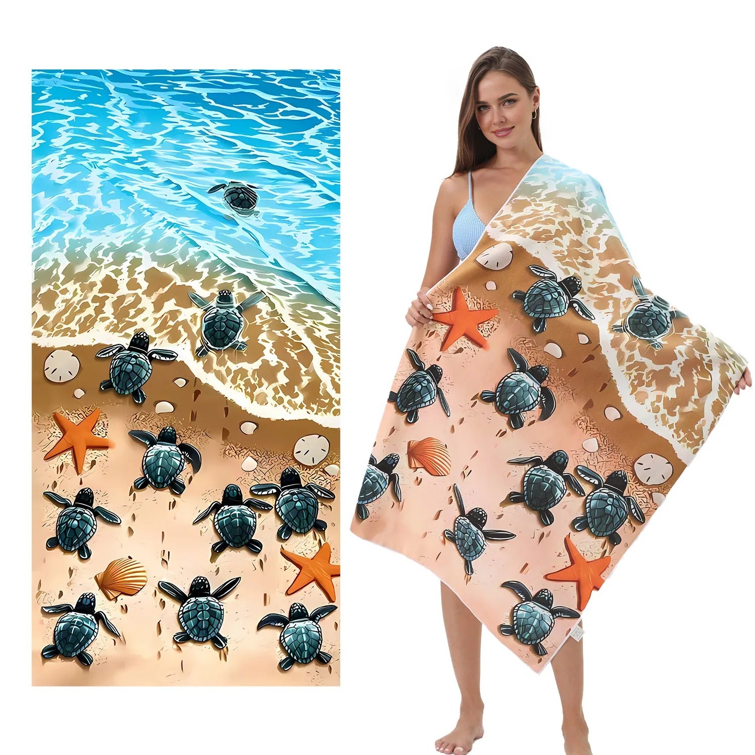 Large Turtle Print Beach Towel Microfiber Bath Towel | PRUSES-4