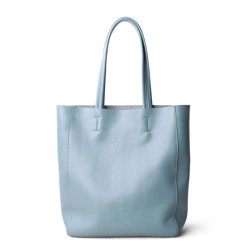 Light Blue Horizontal Soft Leather Tote Bag for Women | PRUSES-3