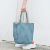 Light Blue Horizontal Soft Leather Tote Bag for Women | PRUSES-4
