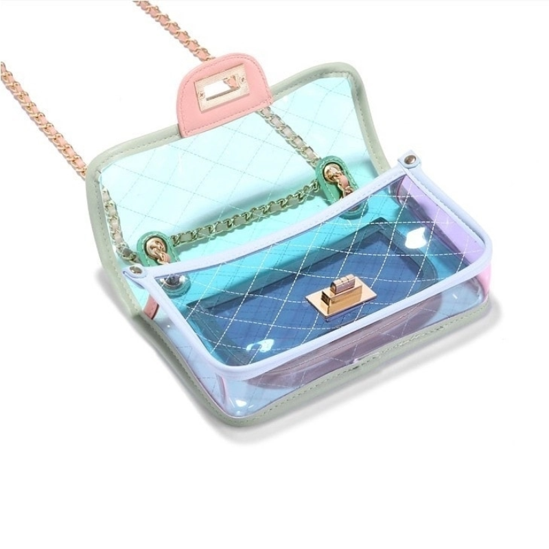 Light Green Clear Crossbody Purse with Chain | PRUSES-9