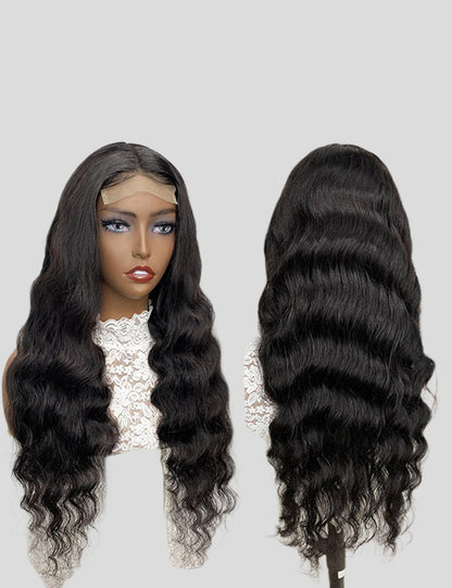 Loose Deep Wave Natural Black 4x4 Transparent Lace Closure Pre Plucked Wig with Baby Hair-4
