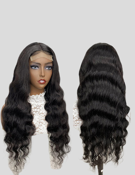 Loose Deep Wave Natural Black 4x4 Transparent Lace Closure Pre Plucked Wig with Baby Hair-4