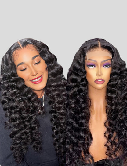 Loose Deep Wave Natural Black 4x4 Transparent Lace Closure Pre Plucked Wig with Baby Hair
