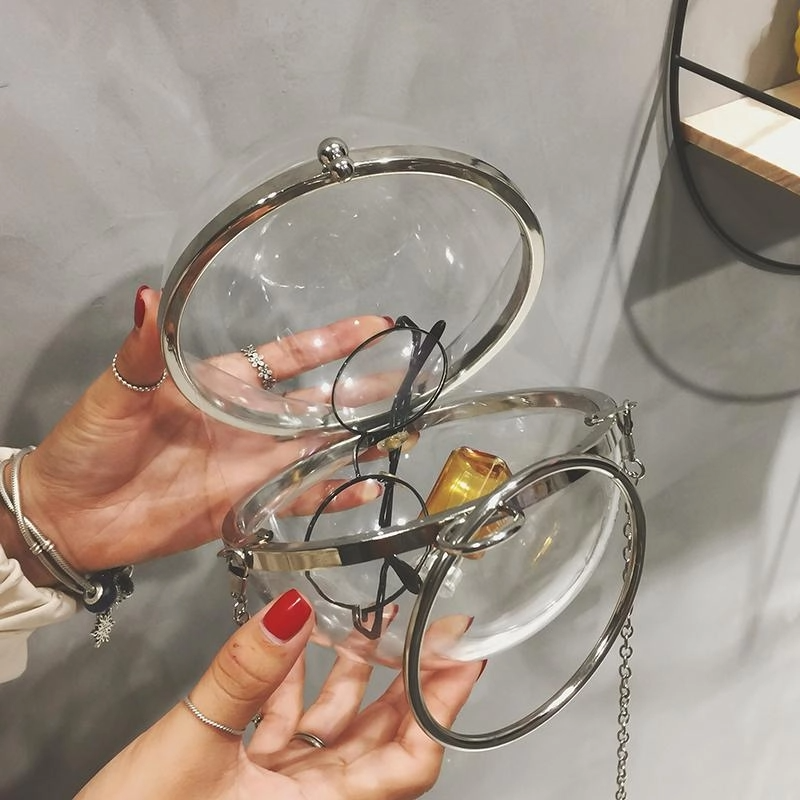 Metal Round Handle Sphere Clear Bags Transparent Crosdbody Summer Bags| PRUSES-13