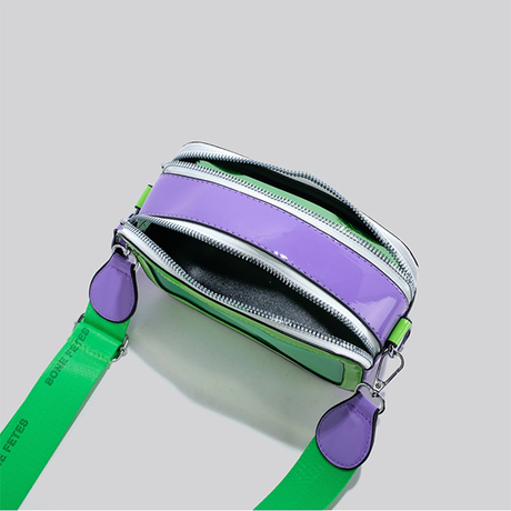 Neon Green Clear Jelly Bag Zip Crossbody Cameral Bag with Wide Strap | PRUSES-3