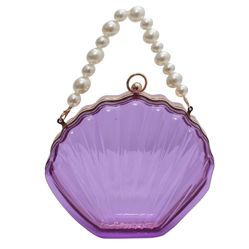 Neon Purple Pearl Strap Transparent Clutch Bags Small Clear Purse