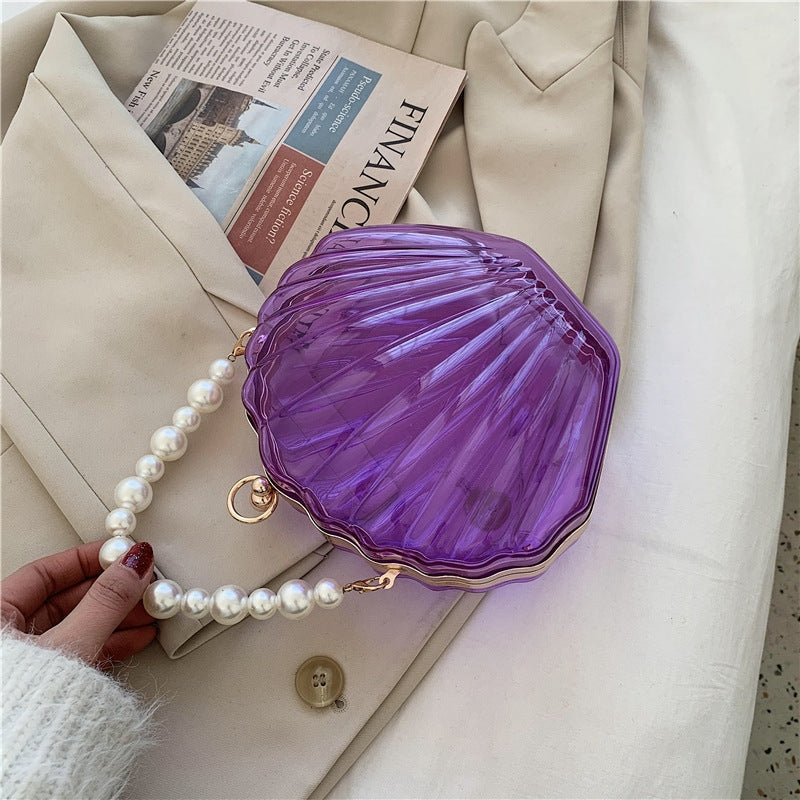 Neon Purple Pearl Strap Transparent Clutch Bags Small Clear Purses-3