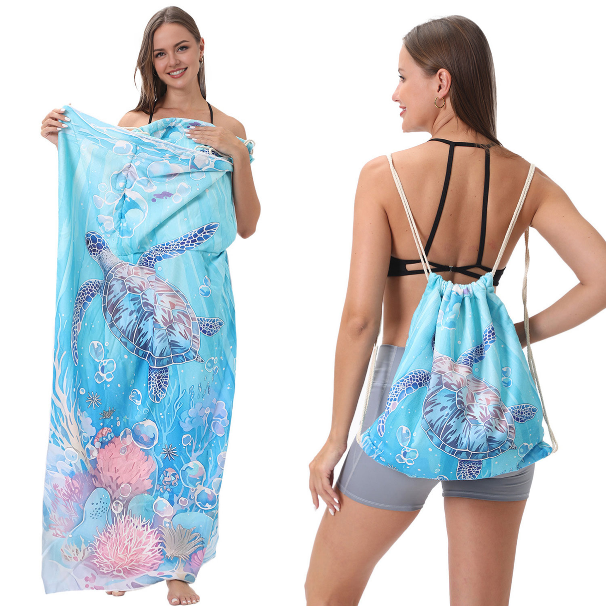 Ocean Turtle Integrated Beach Towel Bag For Storage  | PRUSES-2